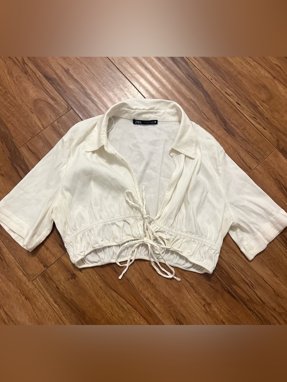 Zara white Tie-Front Cropped Shirt